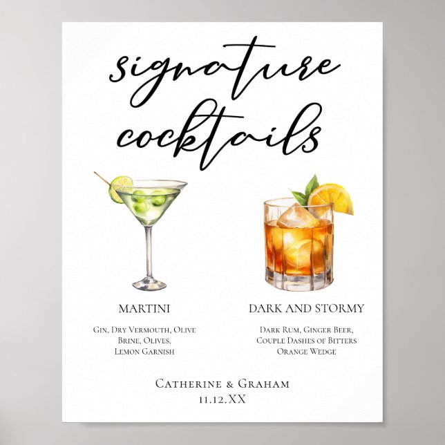 Póster Menú de cócteles Martini Dark & Stormy Signature (Frente)