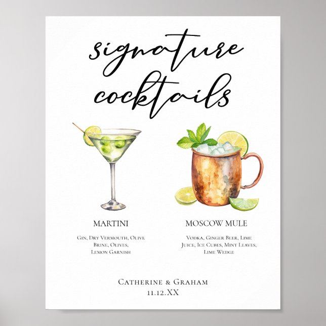 Póster Menú de cócteles Martini Moscow Mule Signature (Frente)
