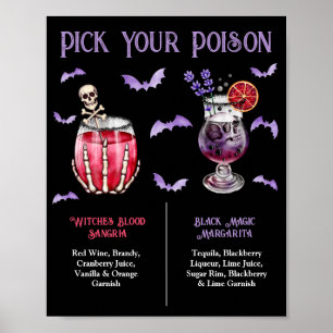 Póster Menú de cócteles Pick Your Poison Halloween 2