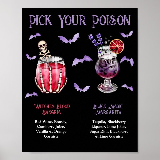 Póster Menú de cócteles Pick Your Poison Halloween 2  (Frente)