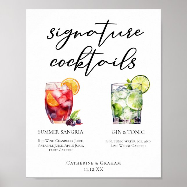 Póster Menú de cócteles Sangria Gin & Tonic Signature (Frente)