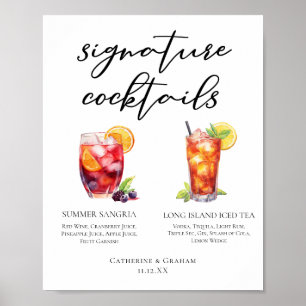 Póster Menú de cócteles Sangria Long Island Tea Signature