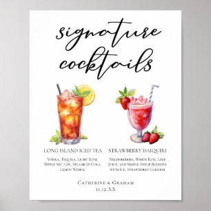 Póster Menú de Cócteles Signature para Boda Tropical