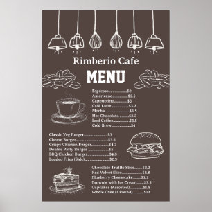 Póster Menú de comida de negocios de café vintage marrón 