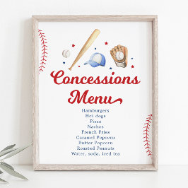 Póster Menú de cumpleaños de las concesiones de béisbol