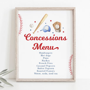 Póster Menú de cumpleaños de las concesiones de béisbol