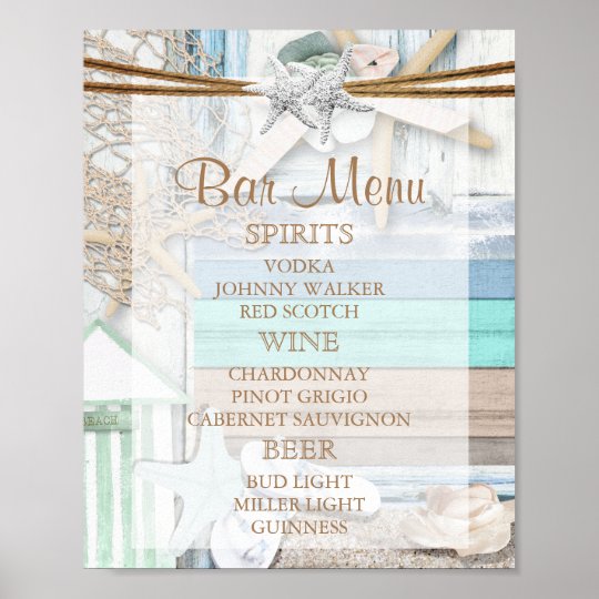 Póster Menú de la barra - boda frente al mar
