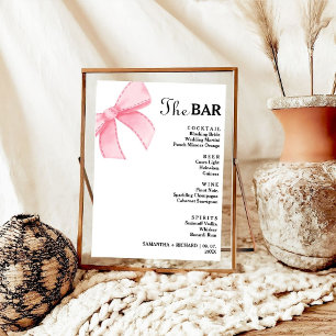 Póster Menú de la barra de bebidas Boda de color rosa min