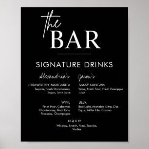 Póster Menú de la barra de bebidas del Boda negro impresc