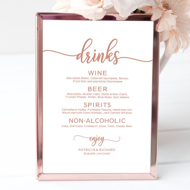 Póster Menú de la barra de bebidas del boda Rosa caligraf (Subido por el creador)