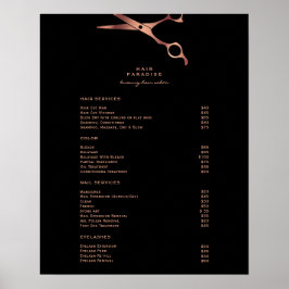 Póster Menú de Lista de Precios de Salón de Cabello Cobre