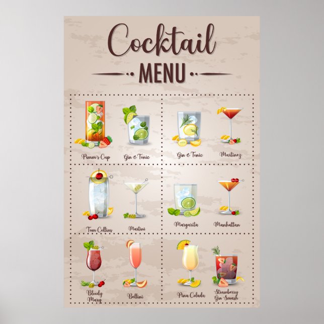 Póster Menú de mock tail (Frente)