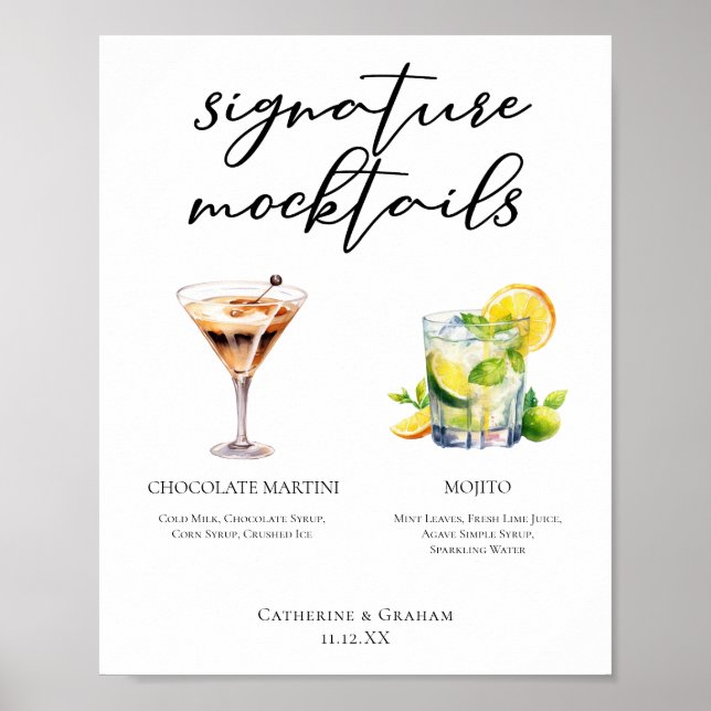 Póster Menú de Mocktails de Martini de Chocolate y Mojito (Frente)