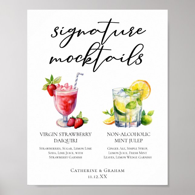 Póster Menú de Mocktails de Menta Julep de Daiquiri de Fr (Frente)