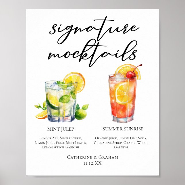 Póster Menú de Mocktails de Verano Amanecer para Boda con (Frente)