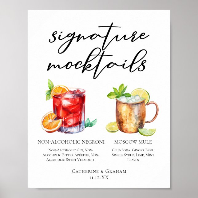 Póster Menú de Mocktails Elegantes para Bodas Nocturnas (Frente)