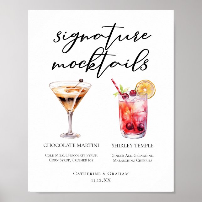 Póster Menú de Mocktails Shirley Temple Martini de Chocol (Frente)