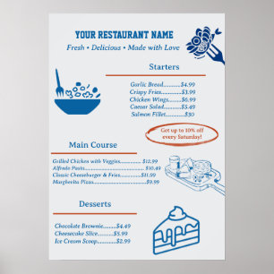 Póster Menú de Negocio de Restaurante Personalizado Lindo