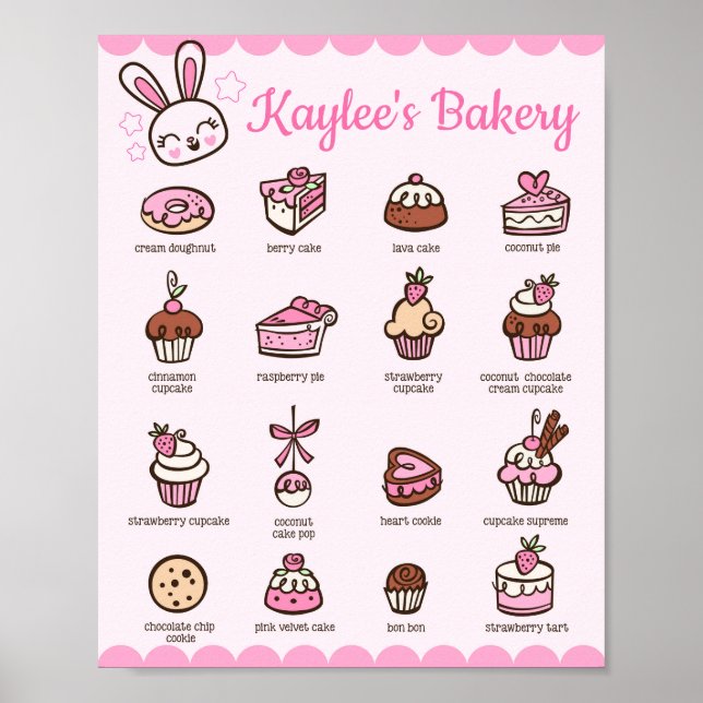 Póster Menú de Panadería Kawaii con tu nombre (Frente)