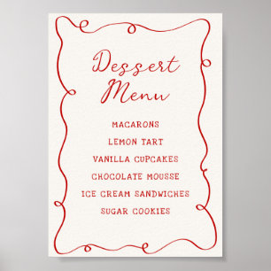 Póster Menú de Postres con Marco Rojo Dibujado a Mano