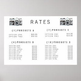 Póster Menú de Precio de Fotógrafo de Cámara de Acuarela 