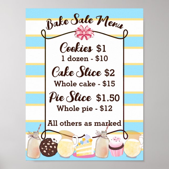 Póster Menú de precio de venta de pastelitos de galletas  (Frente)