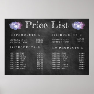 Póster Menú de Precios de Fotógrafo de Pizarra Imprimir P