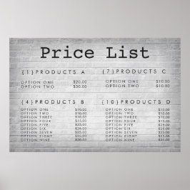 Póster Menú de Precios de Servicio de Muro de Ladrillo Im