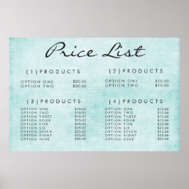 Póster Menú de Precios de Servicio de Pared Turquesa Impr