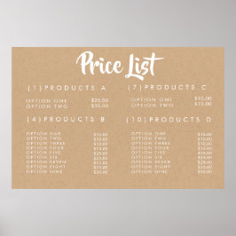 Póster Menú de Precios de Servicio KRAFT Cartel Impreso P