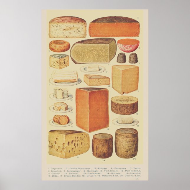 Póster Menú de queso de ilustracion de la tabla de quesos (Frente)