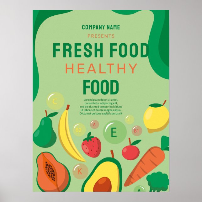 Póster Menú de restaurante de catering de comida fresca y (Frente)