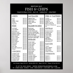 Póster Menú de restaurante de Fish & Chip Shop