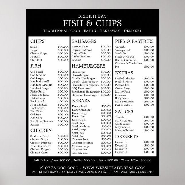 Póster Menú de restaurante de Fish & Chip Shop (Frente)