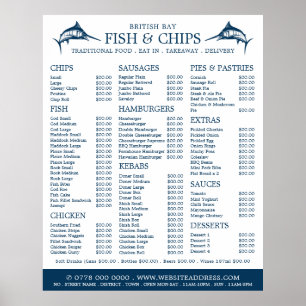 Póster Menú de restaurante de tienda de pescado y patatas