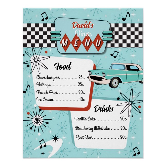 Póster Menú de Restaurante Retro de los 50 (Anverso)