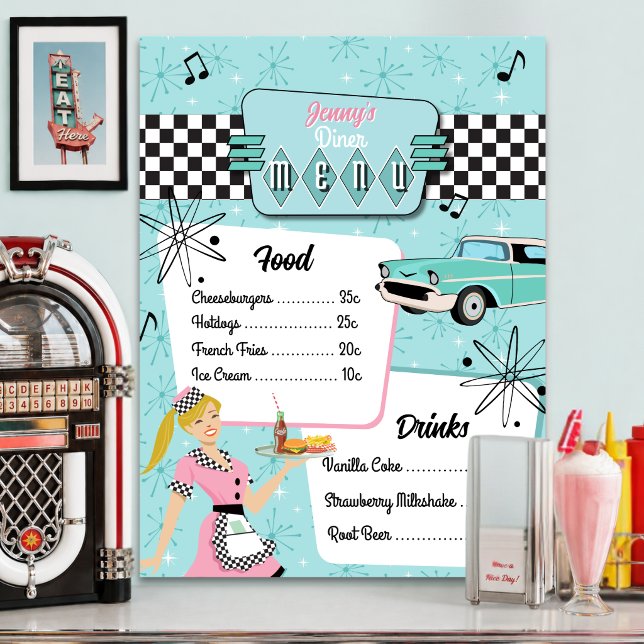 Póster Menú de restaurante retro de los 50 (1950s Retro Diner Custom Menu poster)