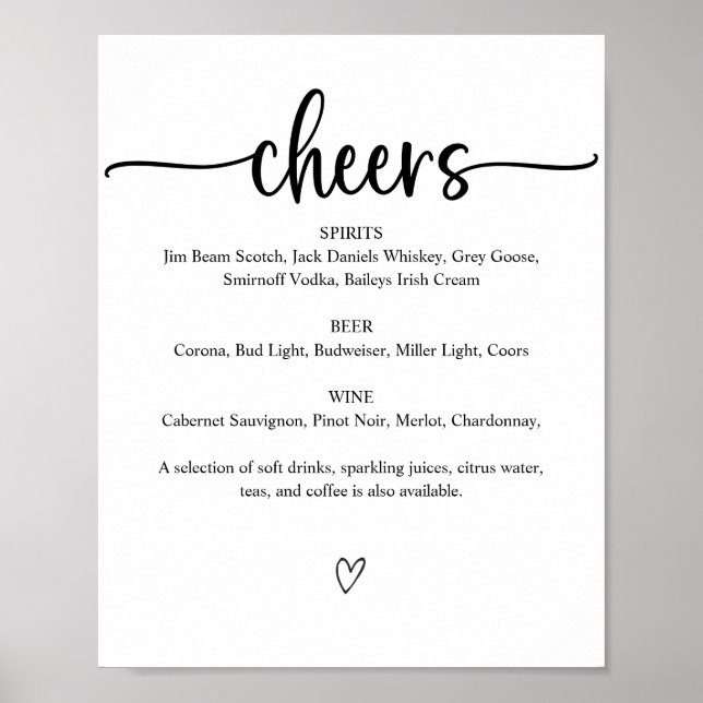 Póster Menú de Rótulo de barra de Bodas imprimibles (Frente)