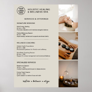 Póster Menú de Servicios de Bienestar Holístico Beige Neu