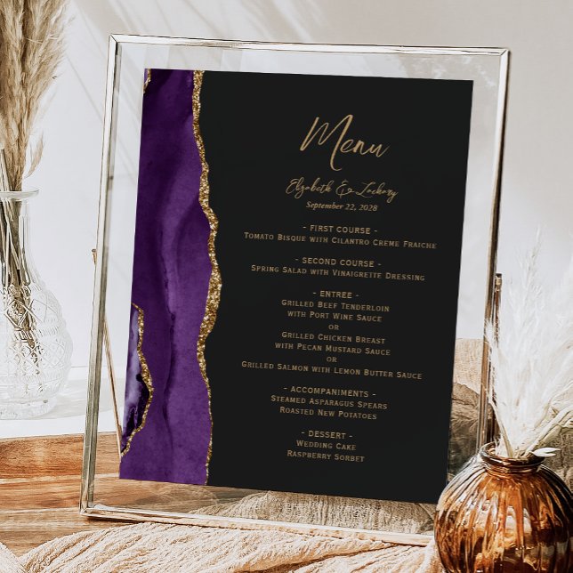 Póster Menú de tabla Boda oscuro de Agate de oro morado (Subido por el creador)