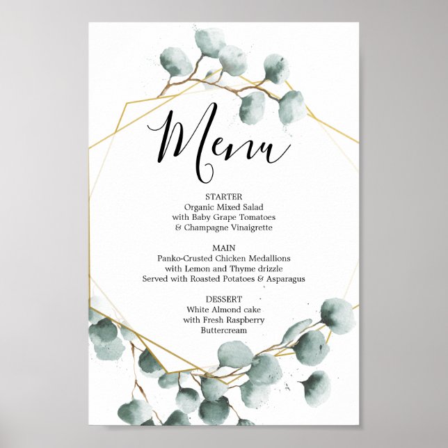 Póster Menú de Verduras de Eucalipto o Letrero de Menú de (Frente)