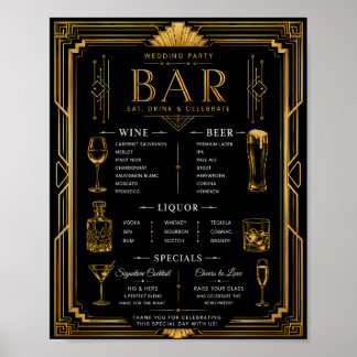 Póster Menú de vino, cerveza y licor para la barra de la