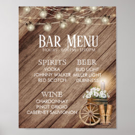 Póster Menú del Bar - Boda en Barril de Madera Rústica