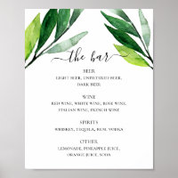 Menú del bar de bebidas alcohólicas para boda con