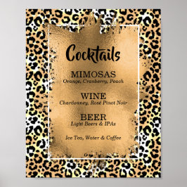 Póster Menú del bar de cócteles con estampado de leopardo