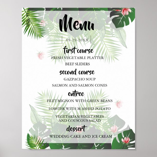 Póster Menú del Festival de Música Boda Tropical Moderno (Frente)