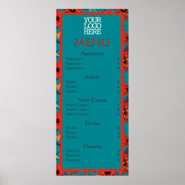 Póster Menú del restaurante del café floral rojo teal