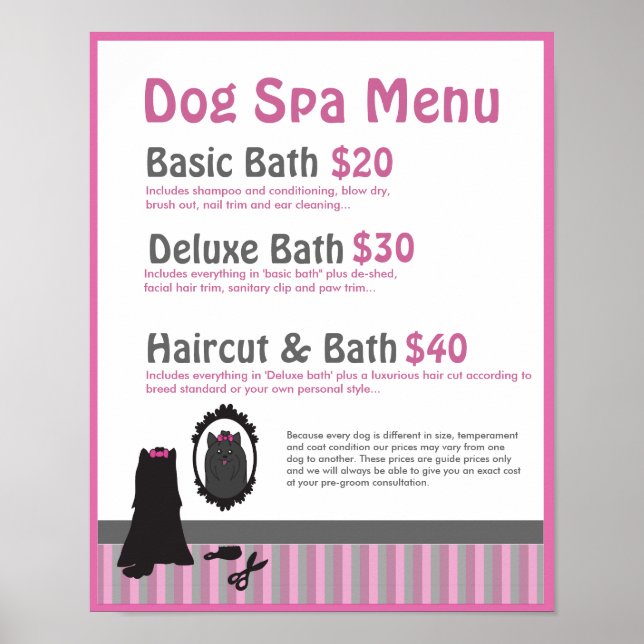 Póster Menú del spa Dog Grooming - Personalizado (Frente)