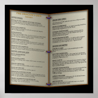 Póster Menú Den Tavern de Dragon