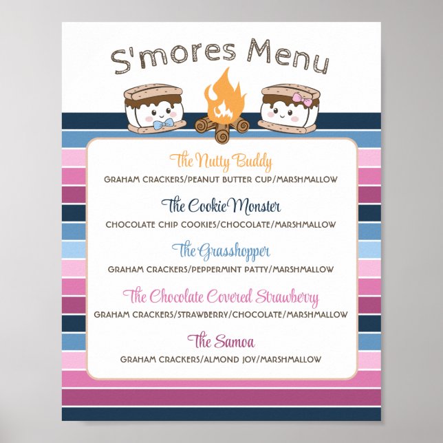 Póster Menú editable por fiesta de S'Mores (Frente)